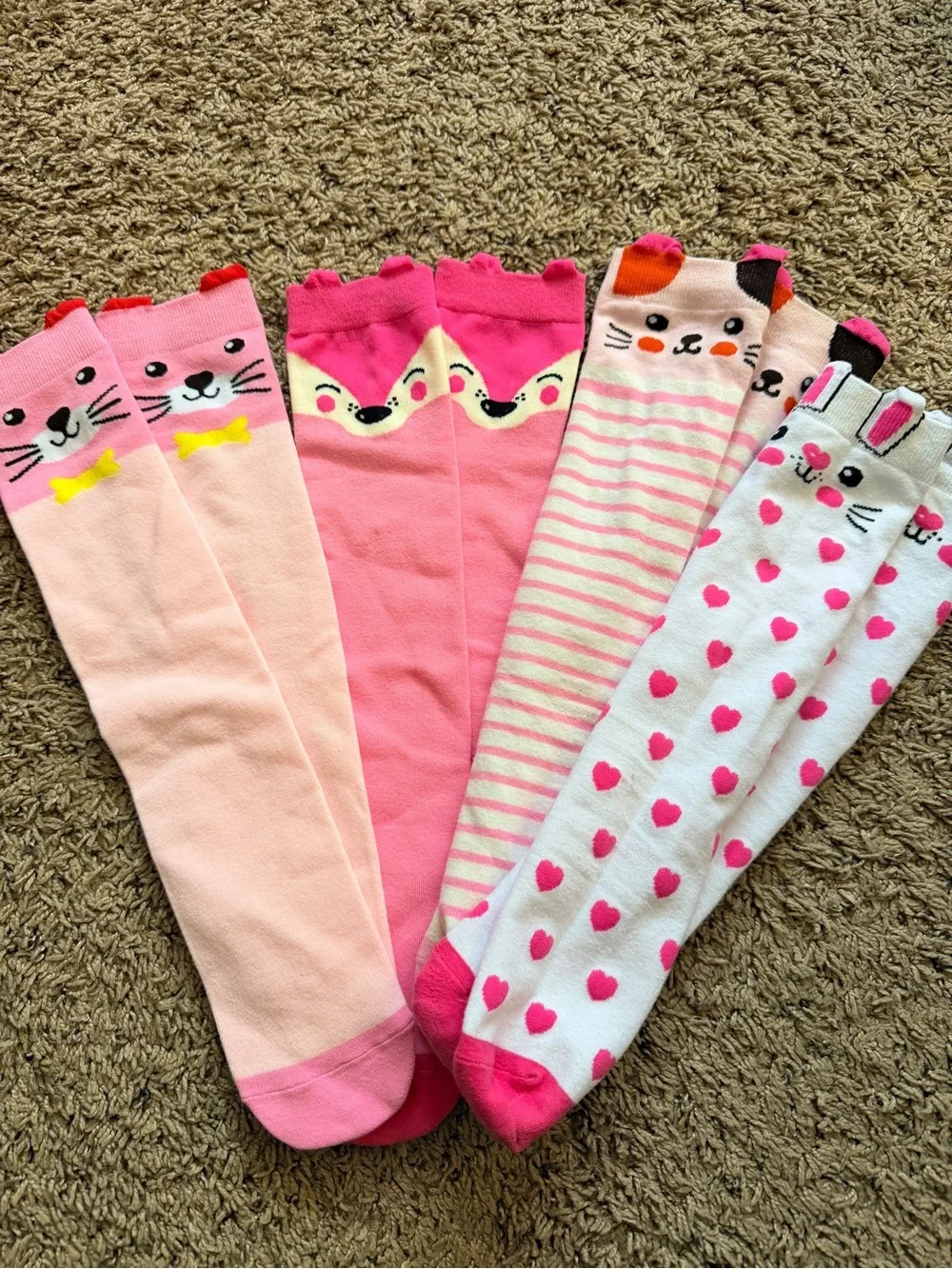 4 Pairs Girls Cartoon Animal Knee High Socks Assorted Styles